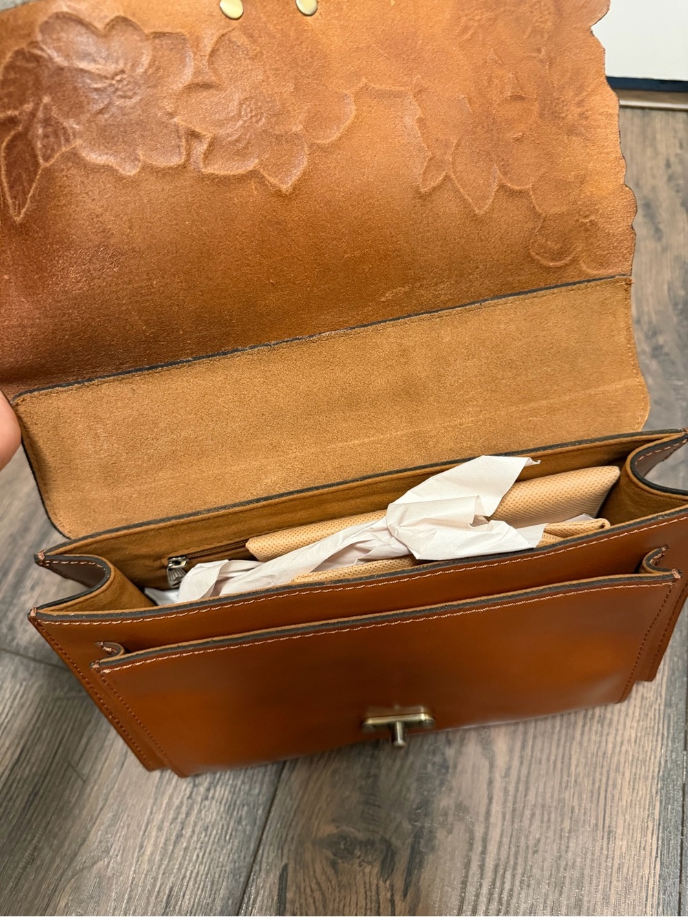 Patricia Nash Tan Floral Embossed Leather Satchel - Picture 4 of 8